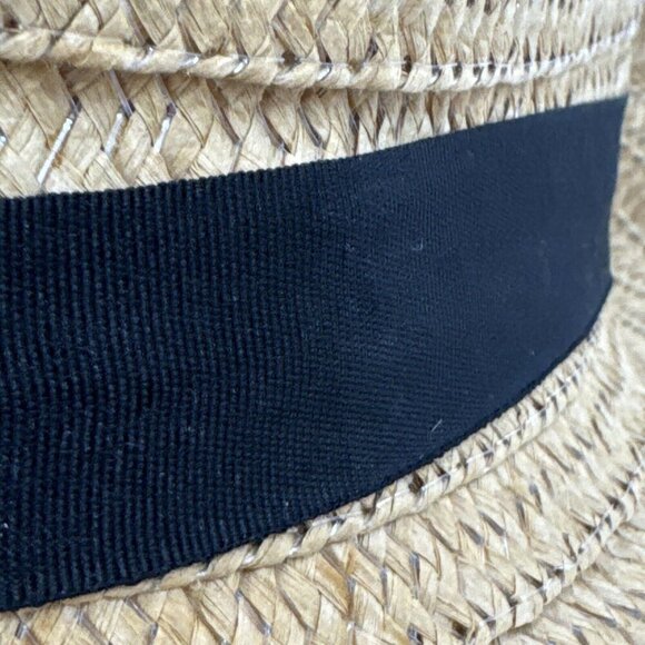 Fashion Hat Woven Sun Hat Fringed Grosgrain Ribbon Band NWT Tan Black 9034 - Picture 11 of 15